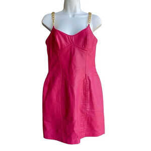 VTG Michael Hoban North Beach Leather Dress Pink Gold Chains Straps Women’s 9/10